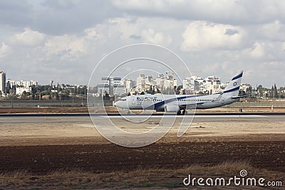 El Al plane at Ben-Gurion Airport Editorial Stock Photo
