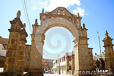 El Arco Deustua, the Historic Deustua Arch, Puno Town of Peru Stock Photo