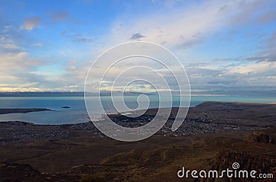 El Calafate top view. Evening sunset nature landscape magic dreamy cloud on the sky in Patagonia Stock Photo