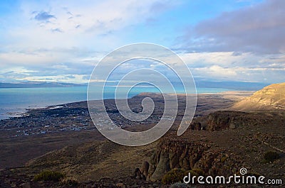El Calafate top view. Evening sunset nature landscape magic dreamy cloud on the sky in Patagonia Stock Photo