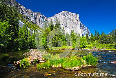 El Capitan Rock and Merced River in Yosemite National Park,California Stock Photo