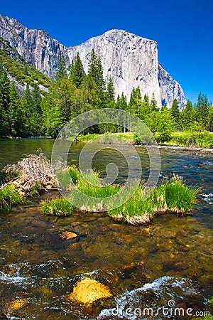 El Capitan Rock and Merced River in Yosemite National Park,California Stock Photo