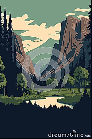 El capitan yosemite national park Sierra nevada of central california poster Vector Illustration