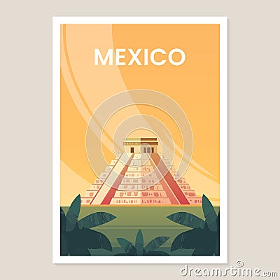 El Castilloof Chichen Itza, mayan pyramid Vector Illustration