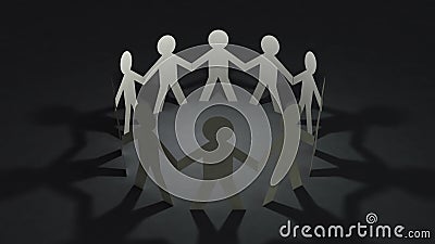 El equipo de gente de papel de las muñecas que lleva a cabo las manos y hace la línea del círculo El equipo de gente de papel de las muñecas que lleva a cabo las manos y hace la línea del círculo