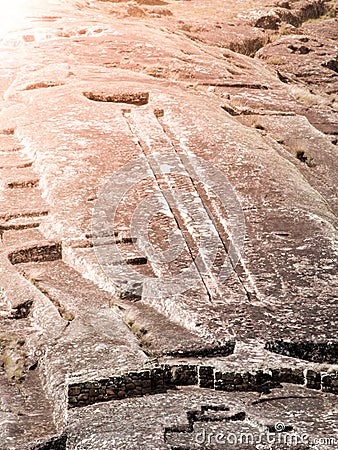 El Fuerte de Samaipata. Close-up view of mystical rock carvings in Pre-Columbian archaeological site, Bolivia, South Stock Photo