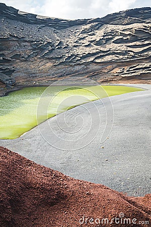 El Golfo green lagoon on the island of Lanzarote Stock Photo