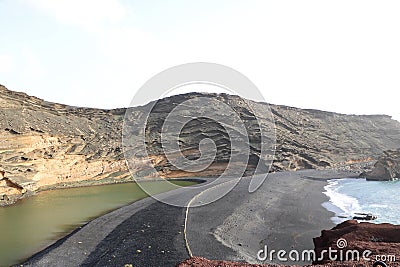 El Golfo green lagoon, Lanzarote, Spain Stock Photo