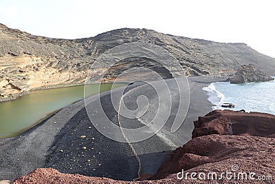 El Golfo green lagoon, Lanzarote, Spain Stock Photo