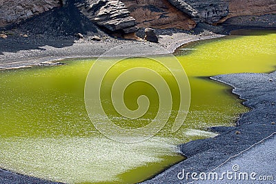 El Golfo green lake or lagoon, Lanzarote Stock Photo