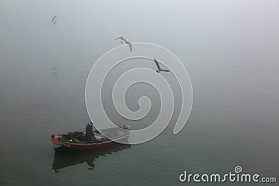 El Jadida, Morocco - March 08, 2017: Fishing boat under the wall Editorial Stock Photo