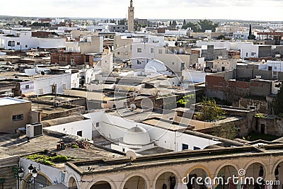 El Jem city view from the Roman amphitheater of Thysdrus, a town in Mahdia governorate of Tunisia Editorial Stock Photo