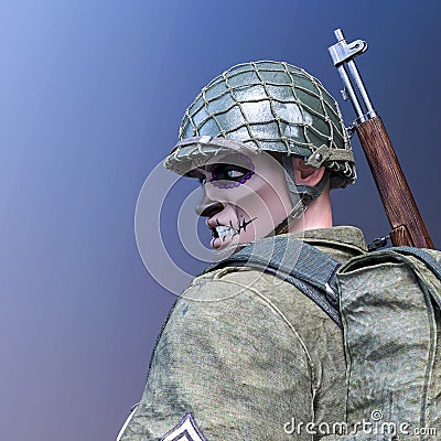 El muerto soldier close up view Cartoon Illustration