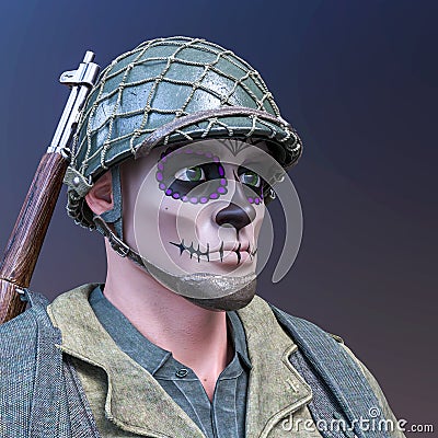 El muerto soldier portrait Cartoon Illustration