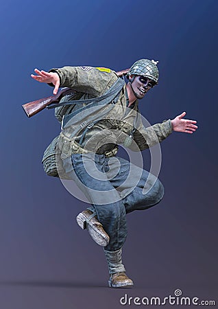 El muerto soldier street dancing Cartoon Illustration