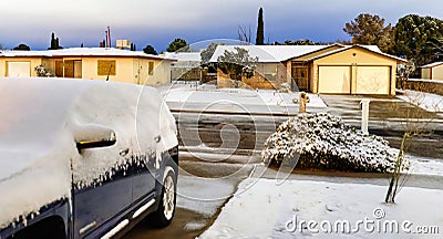 El Paso Texas residential area after a rare snow Stock Photo