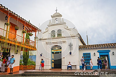 Pueblito Paisa is the replica of a town of yesteryear built in 1978 on the top of Cerro Nutibara located in MedellÃ­n Editorial Stock Photo