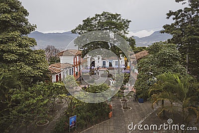 Pueblito Paisa is the replica of a town of yesteryear built in 1978 on the top of Cerro Nutibara located in MedellÃ­n Editorial Stock Photo