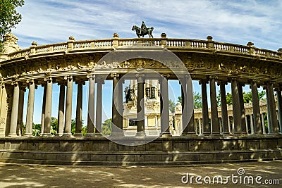 El Retiro public park in Madrid with construction of arches with columns in line, Stock Photo