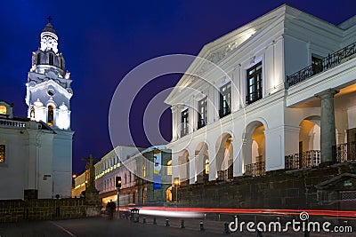 El Sagrario Chapel and Palacio de la Gobierno - Quito - Ecuador Editorial Stock Photo