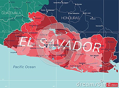 El Salvador country detailed editable map Vector Illustration