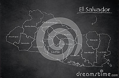 El Salvador map administrative division separates regions and names individual region, design card blackboard chalkboard Vector Illustration