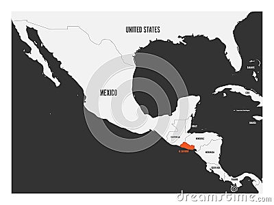 El Salvador orange marked in political map of Central America. Simple flat vector illustration Vector Illustration