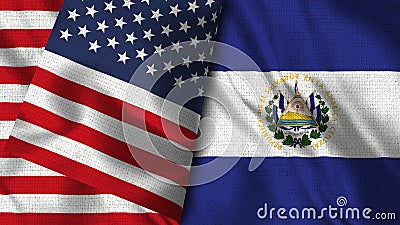 El Salvador and Usa Flag - 3D illustration Two Flag Cartoon Illustration