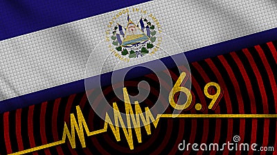 El Salvador Wavy Fabric Flag, 6.9 Earthquake, Breaking News, Disaster Concept Stock Photo