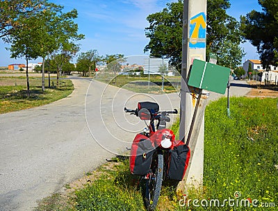 El Toboso don Quijote track sign and bike Stock Photo