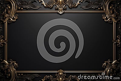 An elaborate baroque style frame with intricate gold scrollwork on a black background, suggesting luxury and classic Stock Photo