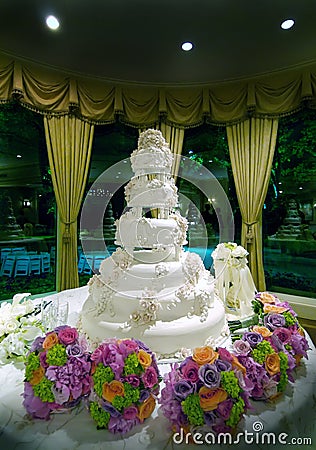 Elaborate Floral Wedding Cake Stock Photo