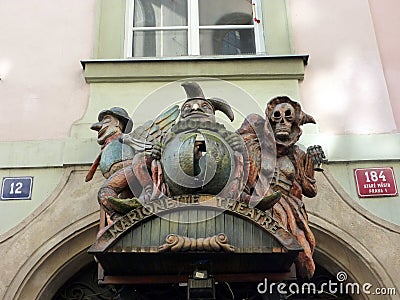 Ghoulish Theatre Sign, Marionette Theatre, Prague, Czech Republic Editorial Stock Photo