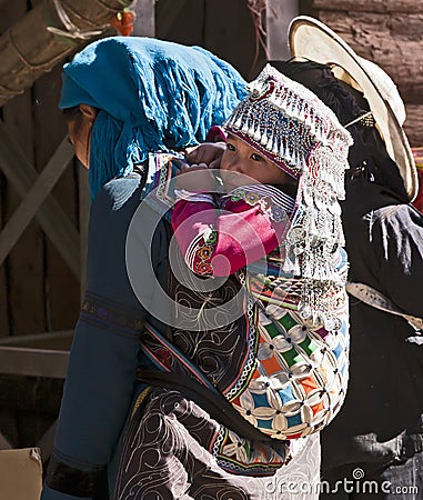 Elaborate Headwear of Hani Children Editorial Stock Photo