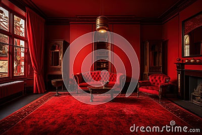 Elaborate Red room renovation. Generate AI Stock Photo