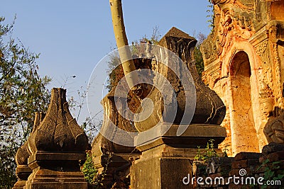 Elaborately carved doorway of ancient Buddhist stupa Stock Photo