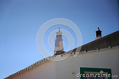 Elaborately crafted chimney on a roof in Portugal Stock Photo