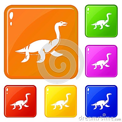 Elasmosaurine dinosaur icons set vector color Vector Illustration