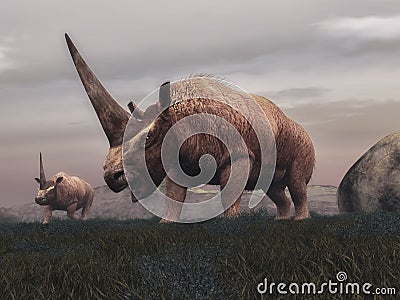 Elasmotherium mammal dinosaurs - 3D render Stock Photo