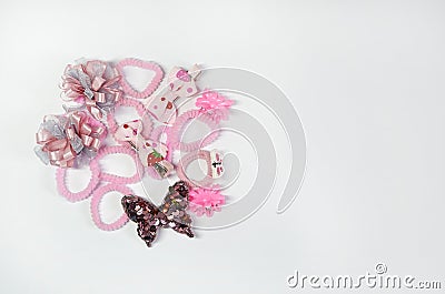 Elastics and hairpins for a little fashionista in pink colors Stock Photo