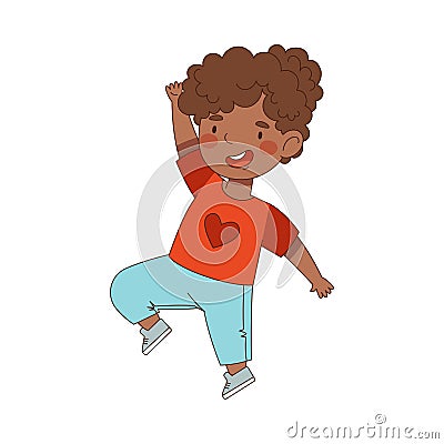 Elated African American Girl with Ponytail Jumping with Joy Expressing Excitement and Happiness Vector Illustration Vector Illustration