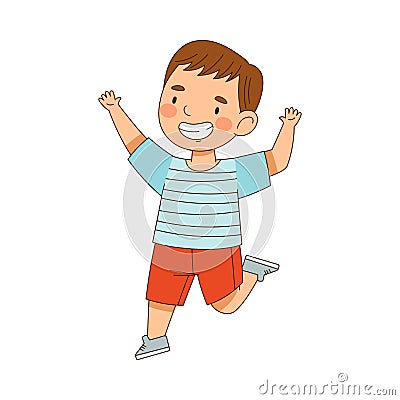 Elated Boy Jumping with Joy Expressing Excitement and Happiness Vector Illustration Vector Illustration