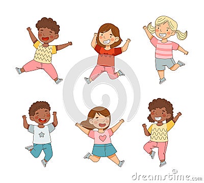 Elated Children Jumping with Joy Expressing Excitement and Happiness Vector Set Vector Illustration