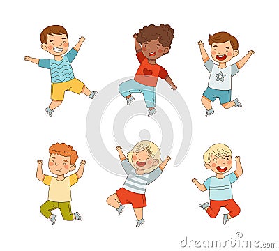 Elated Children Jumping with Joy Expressing Excitement and Happiness Vector Set Vector Illustration