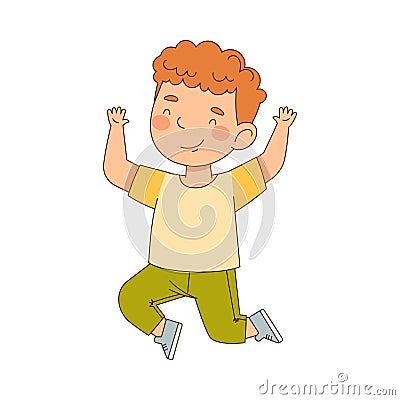 Elated Redhead Boy Jumping with Joy Expressing Excitement and Happiness Vector Illustration Vector Illustration