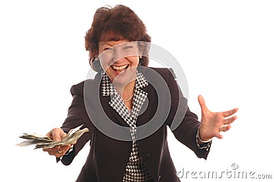 Elated woman with cash 412 Stock Photo