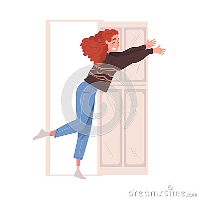 Elated Woman with Outstretched Arms Running Toward Someone Vector Illustration Vector Illustration