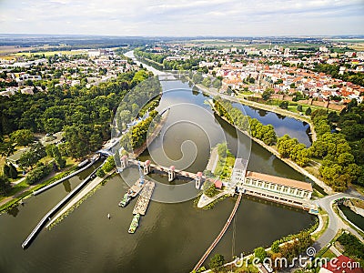 Elbe -Labe River in Nymburk - Nimburg. Stock Photo