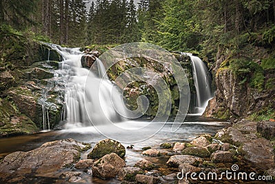 The Elbe river and waterfall in the mountains of Czech Republic Stock Photo