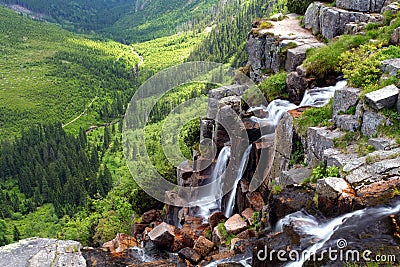 Elbe waterfall in Krkonose's woods Stock Photo